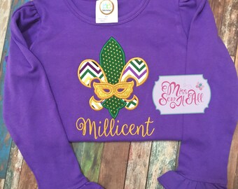 Camisa Mardi Gras para niñas, camisa Mardi Gras personalizada, camisa Mardi Gras Fleur De Lis, top Mardi Gras