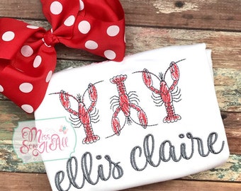 Girls Crawfish Shirt, Custom Embroidered Crawfish Boil Tee