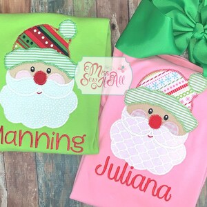 Girls Santa Tee, Girls Santa Shirt, Christmas Santa Top image 2