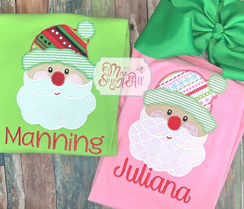 Girls Santa Tee, Girls Santa Shirt, Christmas Santa Top image 2