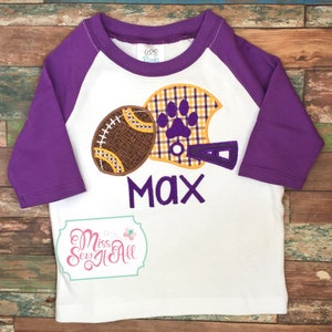 Boys Tiger Football Raglan, Boys Football Raglan, Louisiana Tiger Football Raglan, Purple and Gold Raglan