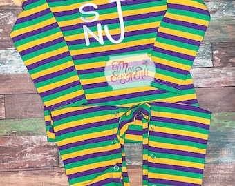 Boys Striped Mardi Gras Romper, Monogrammed Outfit