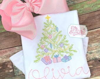 Custom Holiday Tree Shirt, Girls Holiday Shirt, Girls Christmas Shirt