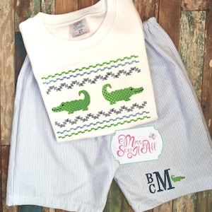 Faux Smocked Alligator Shorts Set