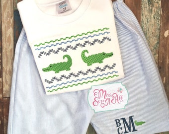 Faux Smocked Alligator Shorts Set