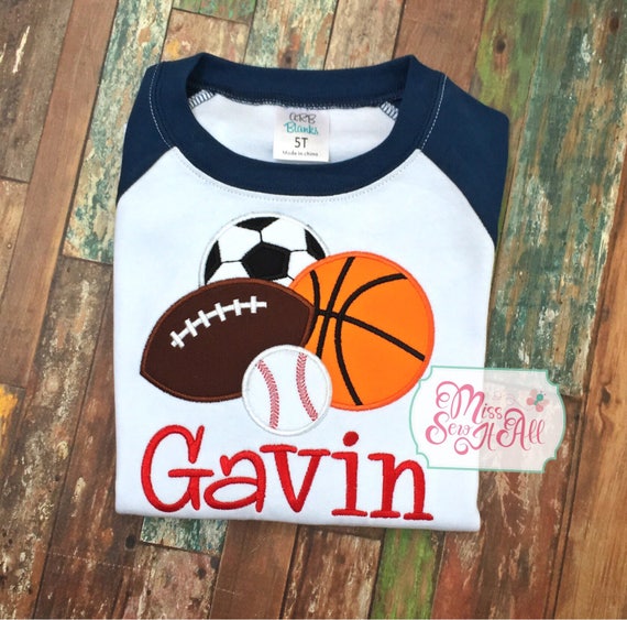 Boys Sports Raglan, Boys Sports Balls Shirt, Custom Sports Shirt, Custom Boys Shirt, Sports Shirt, Sports Raglan Shirt, Sports Raglan Tee