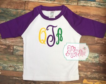 Girls Mardi Gras Raglan, Custom Monogrammed Shirt