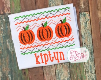 Boys Faux Smocked Pumpkin Shirt, Custom Name