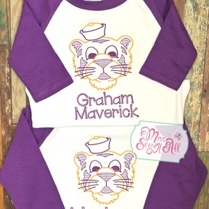 Boys Tiger Shirt, Stitched Embroidery, Custom Name