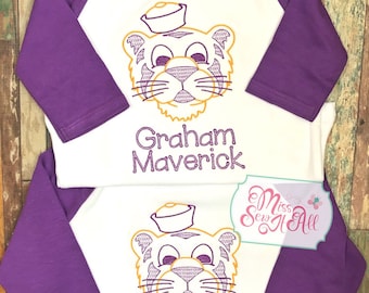 Boys Tiger Shirt, Stitched Embroidery, Custom Name