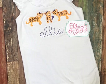 Girls' Tiger Romper, Embroidered Trio, Personalized Outfit