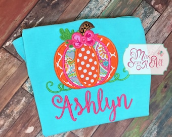 Camiseta de calabaza con volantes Aqua Fun para niñas con nombre, camiseta de calabaza personalizada para niñas, camiseta de calabaza de otoño para niñas