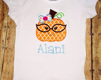 Girls Personalized Pumpkin Applique Shirt, Fall Tee