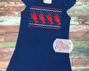 Girls Crawfish Dress, Girls Smocked Crawfish Dress, Custom Crawfish Dress, Louisiana Crawfish Dress