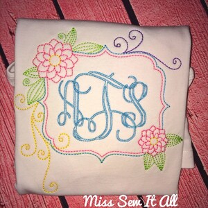 Vintage Stitch Floral Shirt, Custom Flower Shirt, Floral Monogram Shirt, Vintage Stitch Girls Shirt