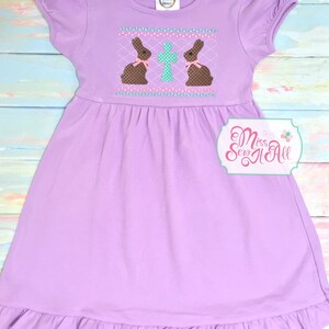 Girls Custom Easter Dress, Girls Cross Bunny Easter Dress, Girls Easter Dress