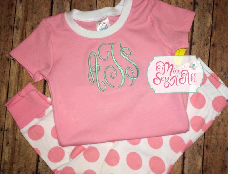 Children's Pink Polka Dot Spring Pajamas Custom Girls | Etsy