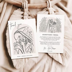 Cartão de agradecimento de casamento personalizado | Ilustração de noivado personalizada | Desenho de casais minimalistas | Decoração para eventos especiais