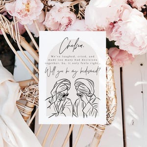 Cartão de Proposta de Madrinha Personalizado | Arte de Linha de Casamento Personalizada | Convite para Festa de Noiva com Tema de Spa Minimalista | Lembrança Elegante para Evento