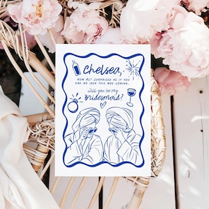 Cartão de proposta de desenho de madrinha personalizado | Convite "Will You Be My" | Papelaria para casamento | Presente para festa de noivado | Convite para festa de despedida de solteira