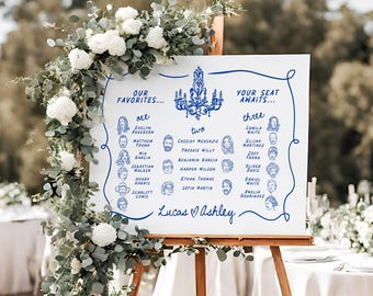 Custom Wedding Seating Chart | Guest Portraits Decor | Illustrated Seating Sign | Elegant Reception Table Plan | Boho Rustic Event Layout
