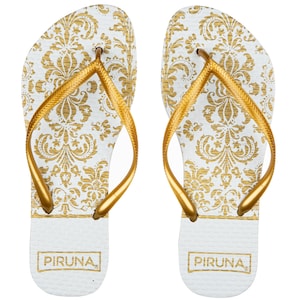 Piruna - Women&#39;s Flip Flop Sandal - White and Gold