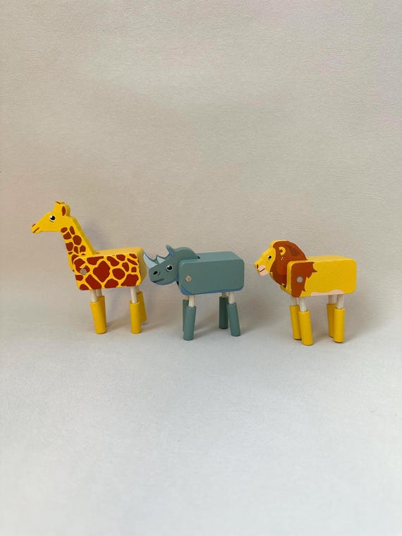 Vintage Hand-carved Wooden Safari Animal Figurines – Nursery Decor  display picture 1