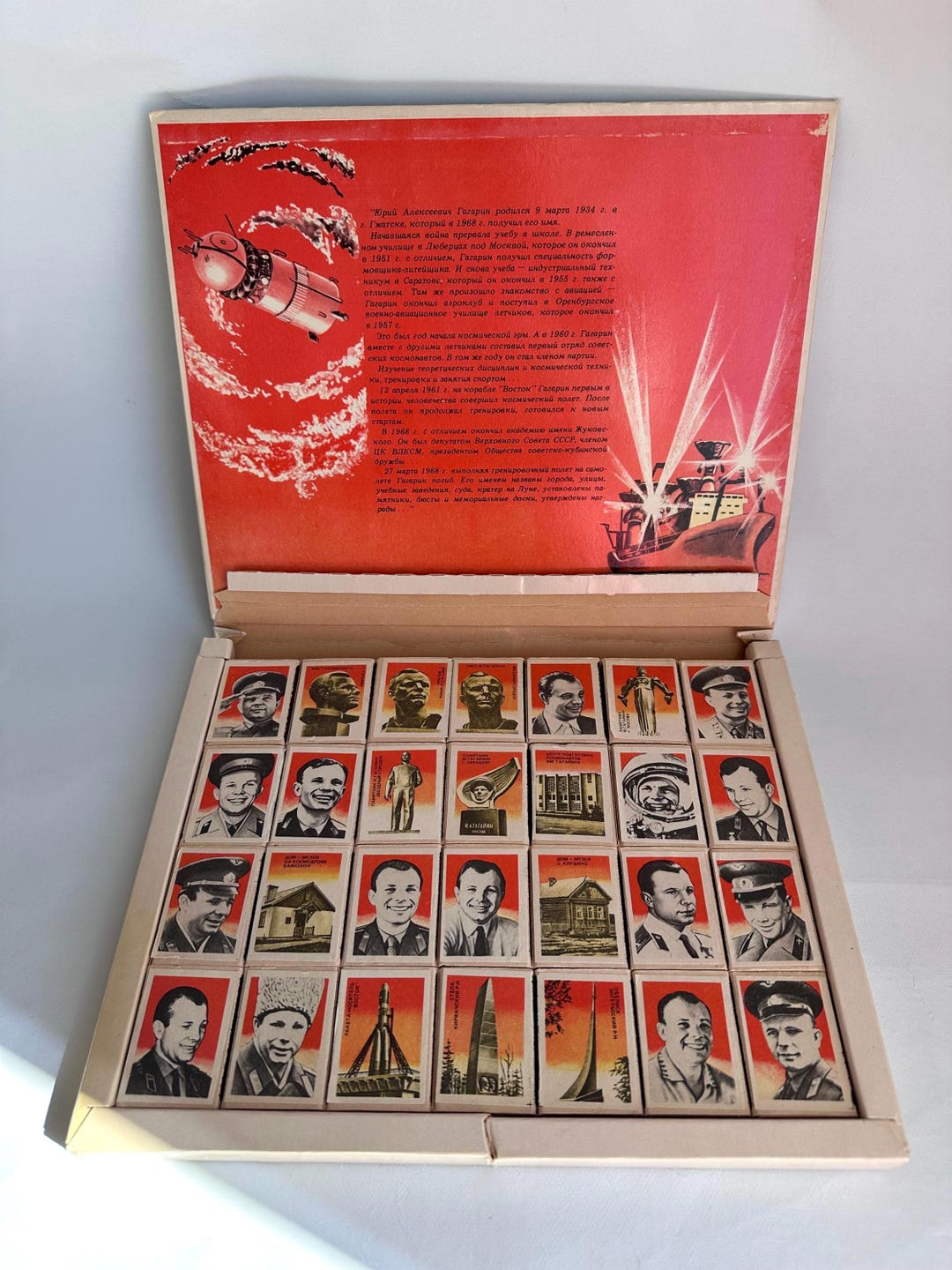 Ussr Box Rare Vintage USSR Matchbox Set Yuri Gagarin Soviet Space Program ...