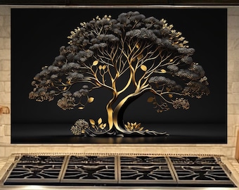 Tree of Life achterwand van gehard glas,achterwand keuken achter fornuis,glazen achterwand keuken voor keuken,achterwand rustiek achter fornuis