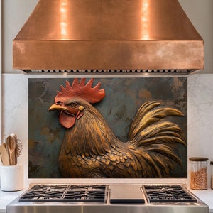 Panneau de dosseret de poêle en verre trempé coq en cuivre, couvercle supérieur de poêle, carrelage pour dosseret de cuisine, décoration de cuisine, couvercle arrière de poêle, crédence
