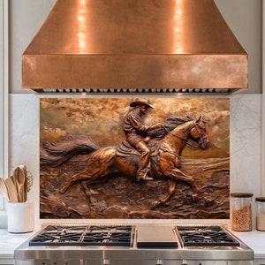 Panneau de dosseret de poêle en verre trempé cowboy, couvercle supérieur de poêle, carrelage pour dosseret de cuisine, décoration de cuisine, couvercle arrière de poêle, crédence