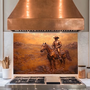 Panneau de dosseret de poêle en verre trempé cowboy, couvercle supérieur de poêle, carrelage pour dosseret de cuisine, décoration de cuisine, couvercle arrière de poêle, crédence