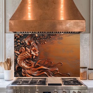 Copper Flowers Tempered Glass Backsplash,Copper Splashback Tile,Backsplash Behind Stove,Glass Backsplash For Kitchen,Splashback Back Cover