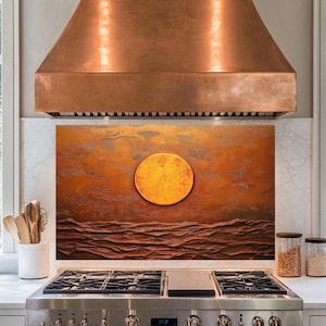 Panneau de dosseret de poêle en verre trempé Copper Moon, Couvercle supérieur de poêle, Carrelage pour dosseret de cuisine, Décoration de cuisine, Couvercle arrière de poêle, Crédence