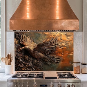 Copper Eagle Tempered Glass Backsplash,Copper Splashback Tile,Backsplash Behind Stove,Glass Backsplash For Kitchen,Splashback Back Cover