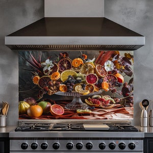 Tempered Glass Fruits Backsplash,Glass Backsplash,Glass Backsplash for Kitchen,Rustic Stove Backsplash,Splash Back Cover
