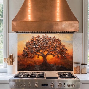Panneau de dosseret de poêle en verre trempé Tree of Life,Couvercle supérieur de poêle,Carrelage de dosseret de cuisine,Décor de cuisine,Couvercle arrière de poêle,crédence