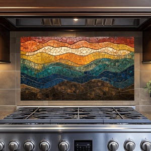 Mosaic Tempered Glass Backsplash for Behind Stove,Kitchen Backsplash Tile,Glass Backsplash for Kitchen,Rustic Stove Backsplash,Splashback
