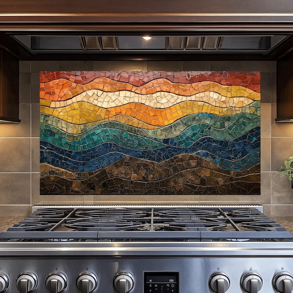 Mosaic Tempered Glass Backsplash for Behind Stove,Kitchen Backsplash Tile,Glass Backsplash for Kitchen,Rustic Stove Backsplash,Splashback