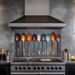 Protector contra salpicaduras de vidrio templado con forma de cuchara, protector contra salpicaduras de vidrio, protector contra salpicaduras de vidrio para cocina, protector contra salpicaduras rústico para estufa, protector contra salpicaduras, protectores contra salpicaduras