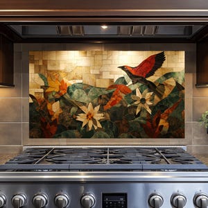 Mosaic Glass Backsplash Behind Stove,Kitchen Backsplash Tile,Glass Backsplash for Kitchen,Rustic Stove Backsplash,Splash Top Cover