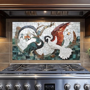 Mosaic Tempered Glass Backsplash for Behind Stove,Kitchen Backsplash Tile,Glass Backsplash for Kitchen,Rustic Stove Backsplash,Splashback