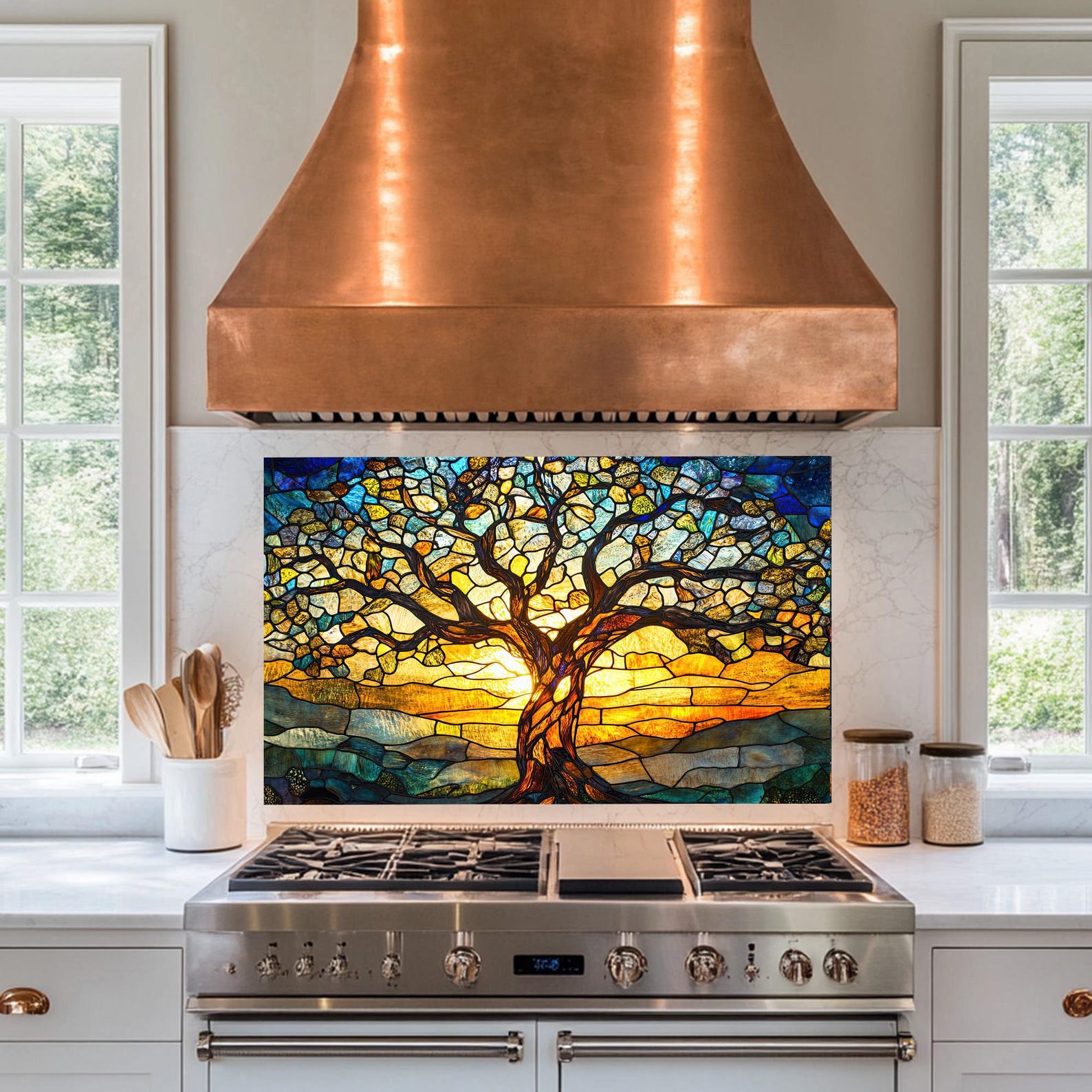 Tree of Life Tempered Glass Kitchen Backsplash,glass Backsplash for ...