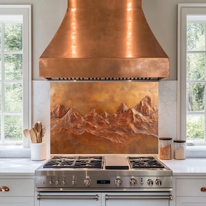 Panneau de dosseret de poêle en verre trempé Copper Mountain, couvercle supérieur de poêle, carrelage pour dosseret de cuisine, décoration de cuisine, couvercle arrière de poêle, crédence