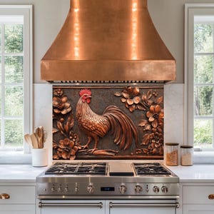 Panneau de dosseret de poêle en verre trempé coq en cuivre, couvercle supérieur de poêle, carrelage pour dosseret de cuisine, décoration de cuisine, couvercle arrière de poêle, crédence
