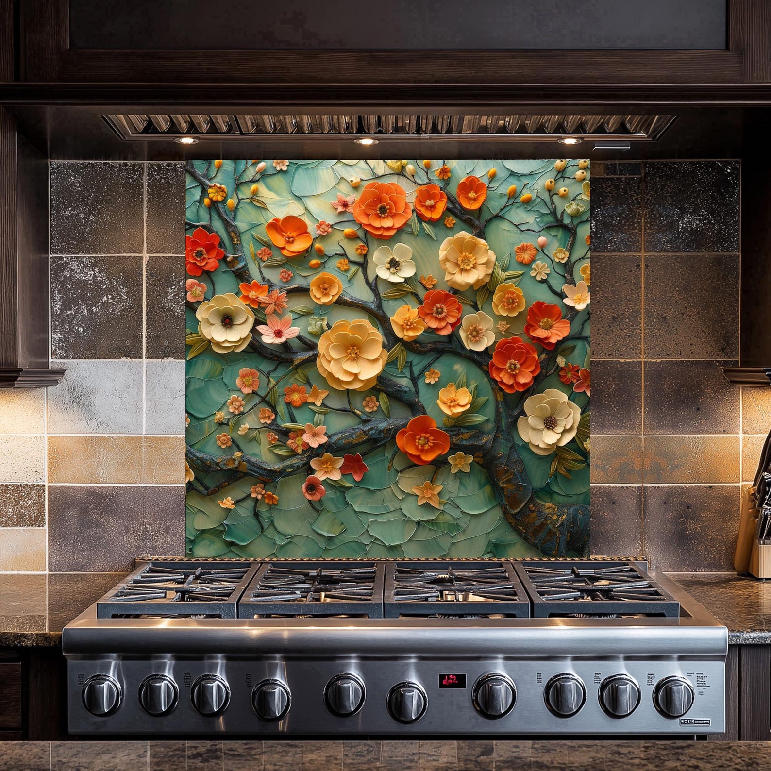 Tempered Glass Flowers Backsplash,kitchen Backsplash Behind Stove,glass ...