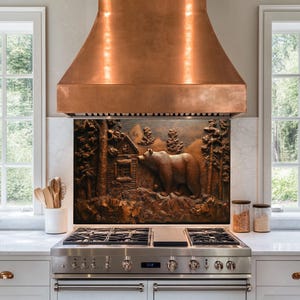 Panneau de dosseret de poêle en verre trempé Copper Bear, Couvercle supérieur de poêle, Carrelage pour dosseret de cuisine, Décoration de cuisine, Couvercle arrière de poêle, Crédence