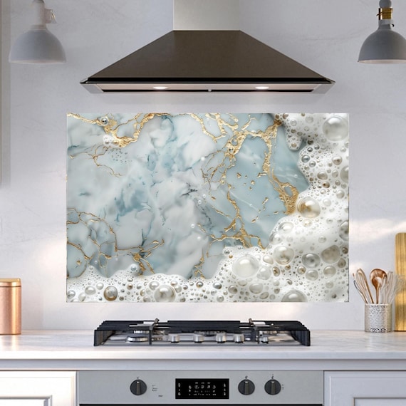 Marble Pattern Tempered Glass Kitchen Backsplash, 4mm Thick