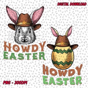 Hola huevo de Pascua vintage occidental PNG, Hola conejito de Pascua vintage occidental PNG, Feliz Pascua PNG, Diseño de camiseta de Pascua retro