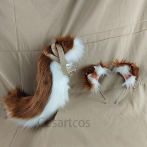 Cosplay Ears Tail Shipherd Dog ears Furry golden retriever Brown White Drop Ears Headband Curl Dog Tail Cosplay Hairband